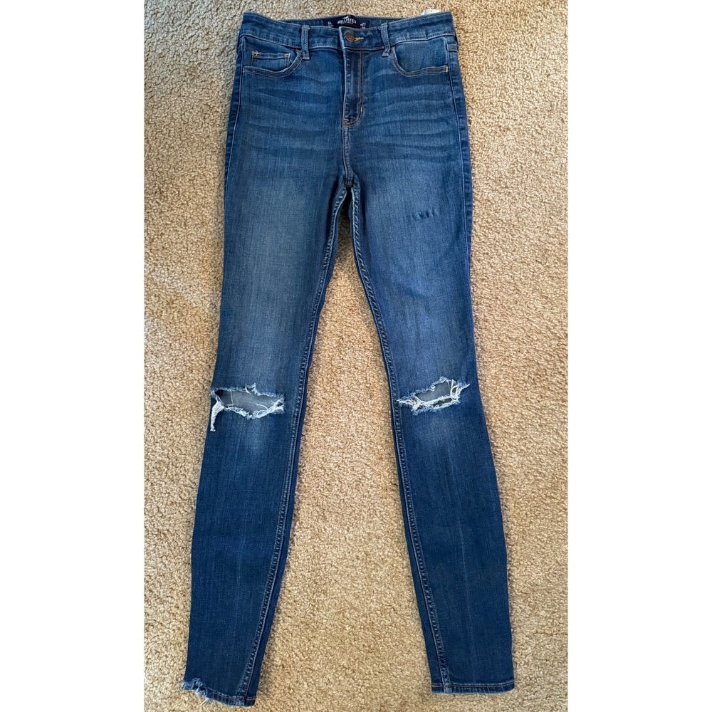 Hollister High Rise Super Skinny Jeans Ripped Blue Denim Size‎ 27x32